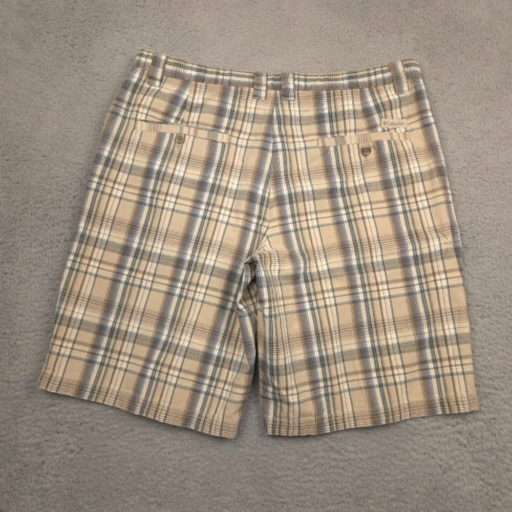 Columbia Plaid Shorts Mens 38 Beige Blue Cotton Casual Outdoor Summer Lightweigh - Picture 8 of 9